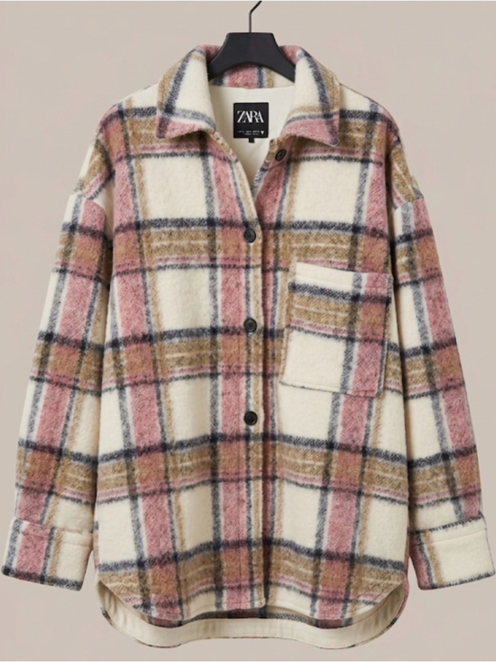 Zara Pink Plaid Wool-Blend Shacket XL shirt jacket